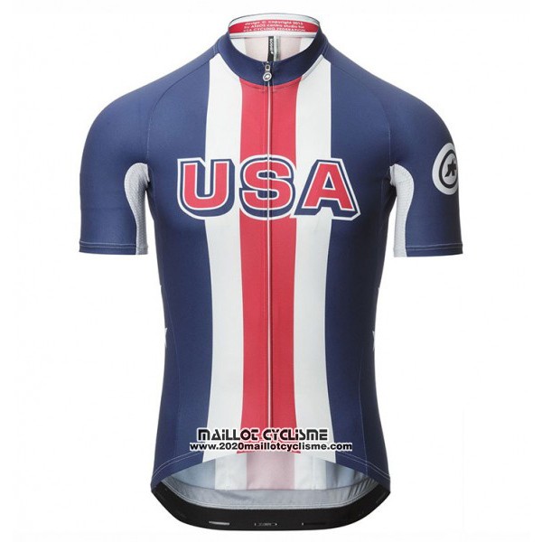2017 Maillot Ciclismo Assos Champion Etats Unis Bleu Manches Courtes et Cuissard